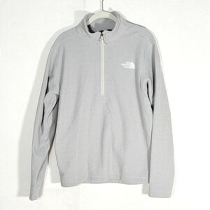 The North Face Mens Small Gray Textured Fleece 1/4 Zip Pullover Jacket Mock Neck